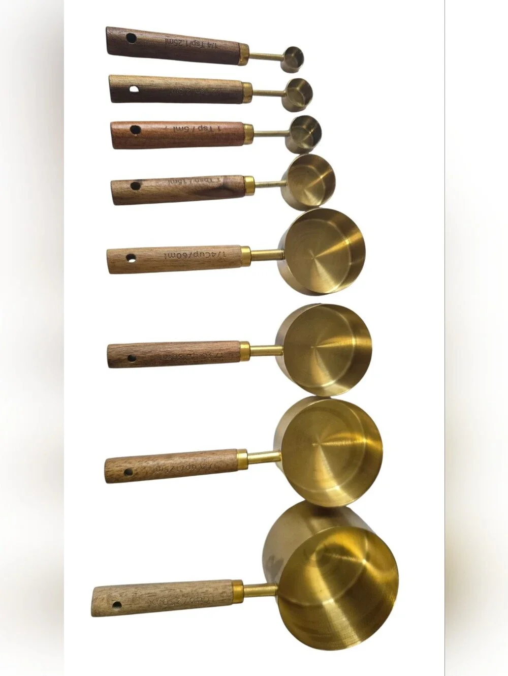 Brass and Wood Nesting Measuring Cups - Brown/Gold